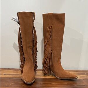 Dingo Twister Suede Leather Fringe Camel Boot 7.5 Western,Festival,Boho,Cowgirl